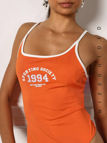 MISSGUIDED Contrast Binding Front Print Bodysuit