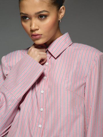 MISSGUIDED Cropped Boxy Striped Shirt