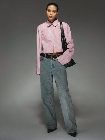 MISSGUIDED Cropped Boxy Striped Shirt
