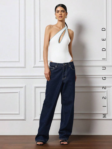 MISSGUIDED Cut Out Detail Contrast Binding Bodysuit