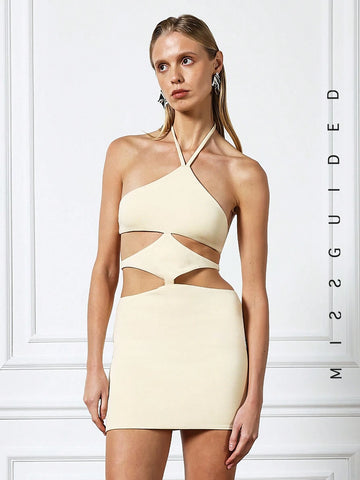 MISSGUIDED Cut Out Halter Mini Dress