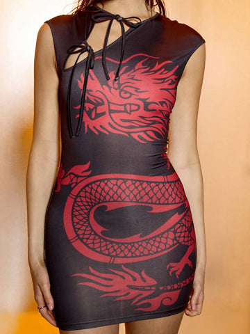 MISSGUIDED Dragon Print Cut-Out Bodycon Mini Dress