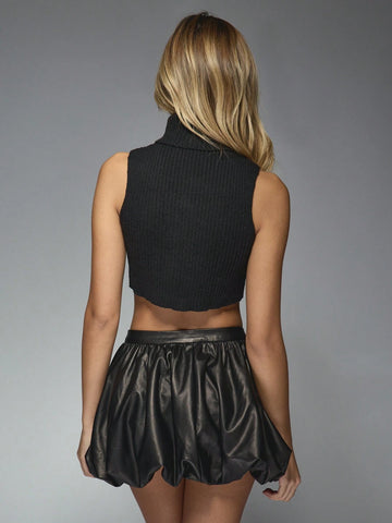 MISSGUIDED Faux Leather Bubble Mini Skirt