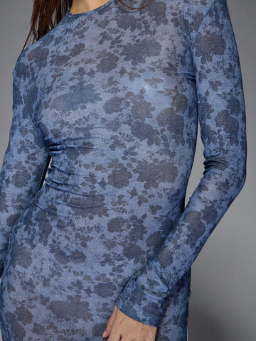 MISSGUIDED Floral Mesh Print Long Sleeves Bodycon Mini Dress