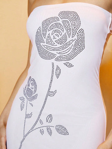 MISSGUIDED Hotfix Diamante Scarf Detail Bodycon Bandeau Mini Dress