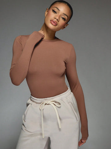MISSGUIDED Jersey Round Neck Long Sleeves Bodysuit