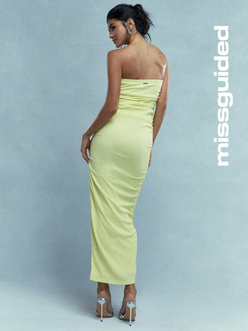 MISSGUIDED Jersey Ruched Side Slit Bandeau Midi Dress