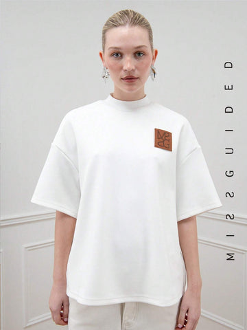 Logo Branding Patch Front Polo Neck Dropped Sleeve Oversized T Shirt
