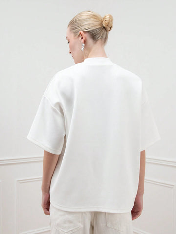 Logo Branding Patch Front Polo Neck Dropped Sleeve Oversized T Shirt