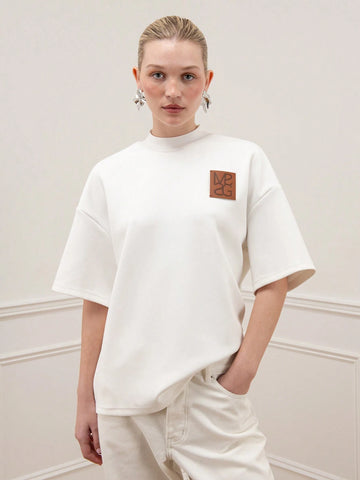 Logo Branding Patch Front Polo Neck Dropped Sleeve Oversized T Shirt
