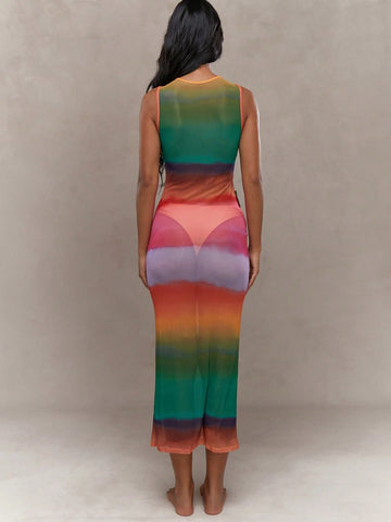 MISSGUIDED Mesh Knot Detailed Bust Printed Tank Maxi Dress