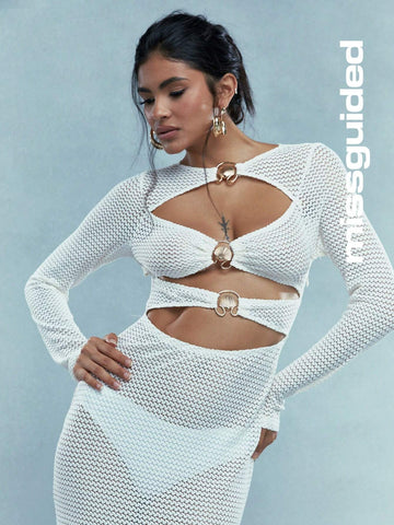 MISSGUIDED Metal Detail Sheer Lace Mesh Cut Out Maxi Dress
