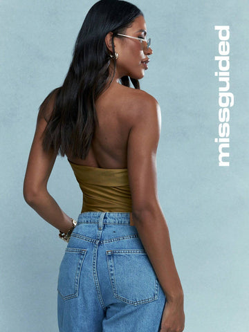 MISSGUIDED Metallic Look Flap Detail Bandeau Bodysuit