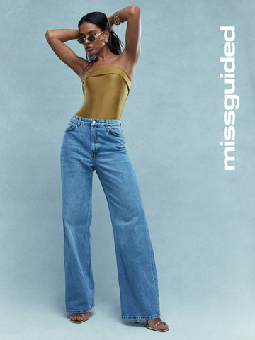 MISSGUIDED Metallic Look Flap Detail Bandeau Bodysuit