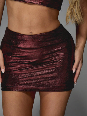 MISSGUIDED Metallic Lurex Asymmetric One Shoulder Twist Strap Top And Bodycon Mini Skirt Two Piece Co-Ord Set