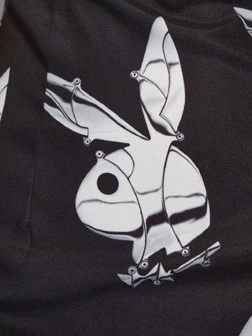 MISSGUIDED Missguided x Playboy Bunny All Over Print Boat Neck Sleeveless Sheath Mini Dress