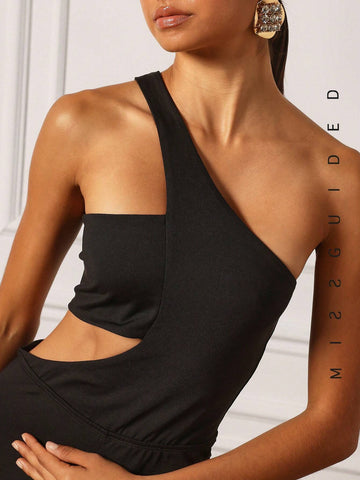 MISSGUIDED One Shoulder Cut Out 3/4 Unitard