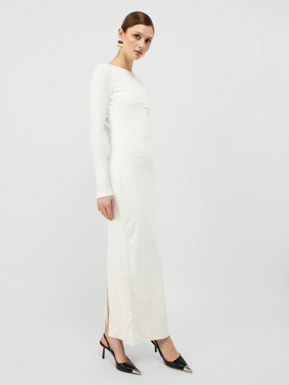 MISSGUIDED Premium Long Sleeve Backless Dress White