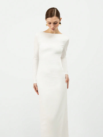 MISSGUIDED Premium Long Sleeve Backless Dress White
