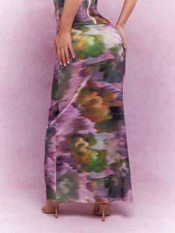 MISSGUIDED Printed Flared Hem Maxi Skirt