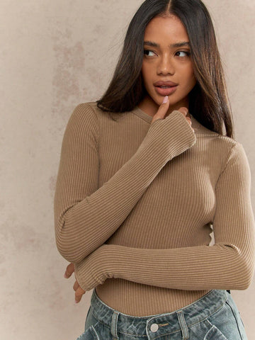 MISSGUIDED Ribbed Crew Neck Long Sleeves Bodysuit