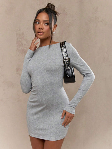 MISSGUIDED Round Neck Scoop Back Long Sleeves Bodycon Mini Dress