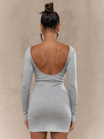 MISSGUIDED Round Neck Scoop Back Long Sleeves Bodycon Mini Dress
