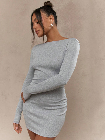 MISSGUIDED Round Neck Scoop Back Long Sleeves Bodycon Mini Dress
