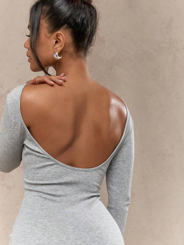 MISSGUIDED Round Neck Scoop Back Long Sleeves Bodycon Mini Dress