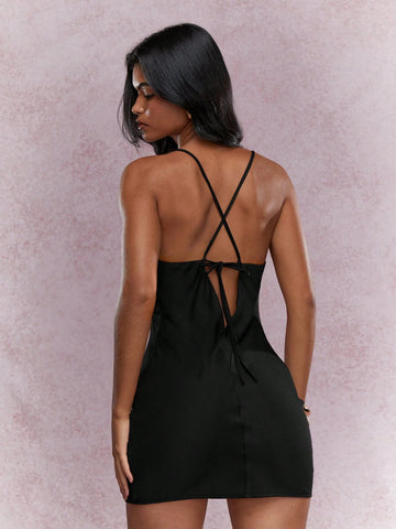 MISSGUIDED Satin Cowl Neck Backless Cami Mini Dress