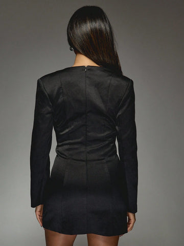 MISSGUIDED Satin Cup Detail Corset Lapel Collar Blazer Mini Dress