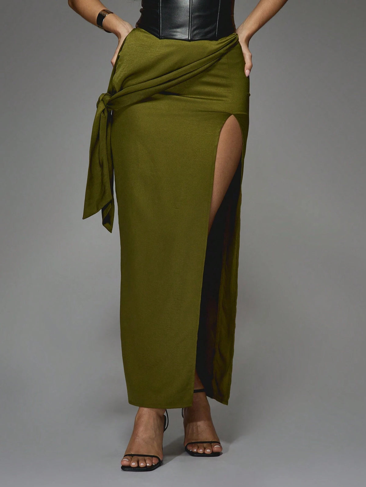 MISSGUIDED Satin Drape Waist Side Slit Maxi Skirt