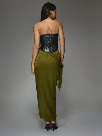 MISSGUIDED Satin Drape Waist Side Slit Maxi Skirt