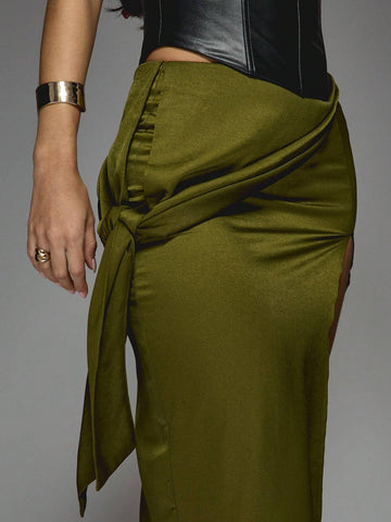 MISSGUIDED Satin Drape Waist Side Slit Maxi Skirt