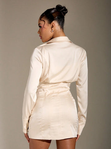 MISSGUIDED Satin Finish Full Sleeve Corset Shirt Dress