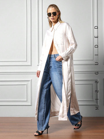 MISSGUIDED Satin Side Slit Shirt Maxi Dress