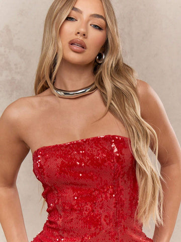 MISSGUIDED Sequin Strapless Bandeau Mini Dress