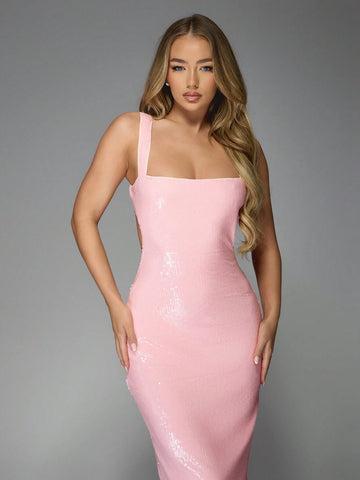 MISSGUIDED Sequin Strappy Square Neck Bodycon Maxi Dress