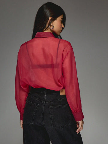 MISSGUIDED Sheer Long Sleeves Shirt Bodysuit