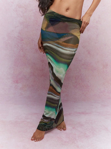 MISSGUIDED Sheer Mesh Printed Bodycon Maxi Skirt