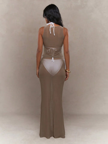 MISSGUIDED Sheer Mesh Sleeveless Top And Flared Maxi Skirt Co-Ord Set