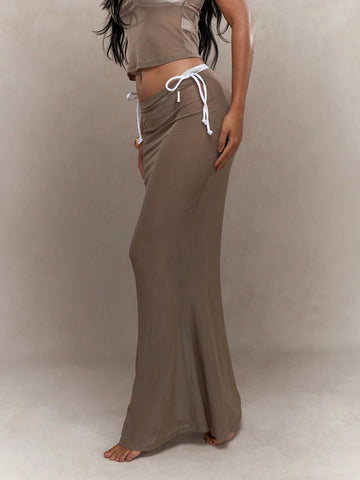 MISSGUIDED Sheer Mesh Sleeveless Top And Flared Maxi Skirt Co-Ord Set