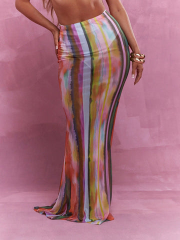 MISSGUIDED Sheer Tie Dye Straight Maxi Skirt
