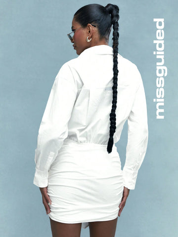 MISSGUIDED Shirt Detailed Top With Ruched Skirt Bodycon Mini Dress