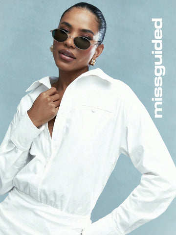 MISSGUIDED Shirt Detailed Top With Ruched Skirt Bodycon Mini Dress