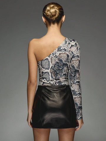 MISSGUIDED Snake Print Asymmetric One Sleeve Bodysuit