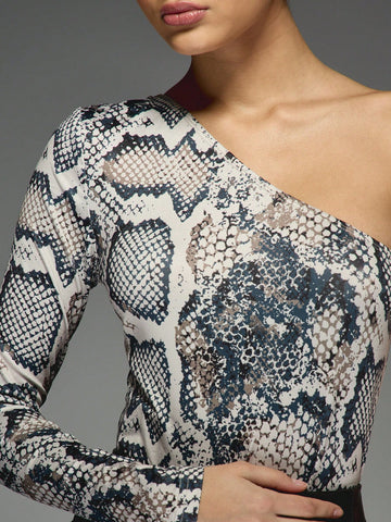MISSGUIDED Snake Print Asymmetric One Sleeve Bodysuit