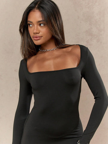 MISSGUIDED Square Neck Long Sleeves Bodycon Mini Dress