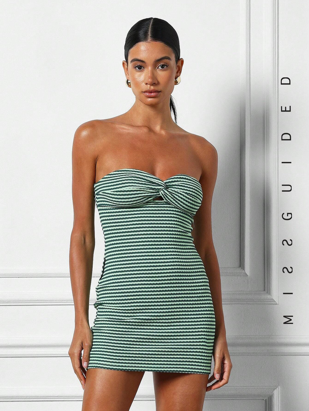 Striped Bandeau Knot Detail Bodycon Mini Dress