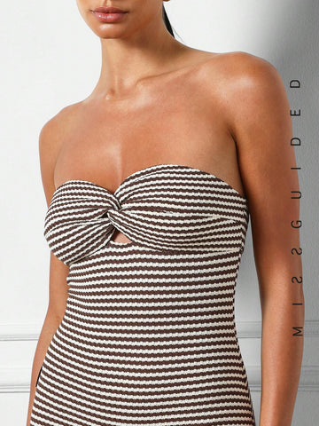 MISSGUIDED Striped Bandeau Knot Detail Playsuit